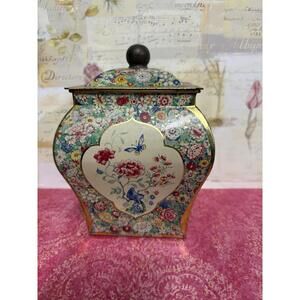 Vintage Daher Chintz Floral Decorated Tin Container w/ Lid Made in Holland